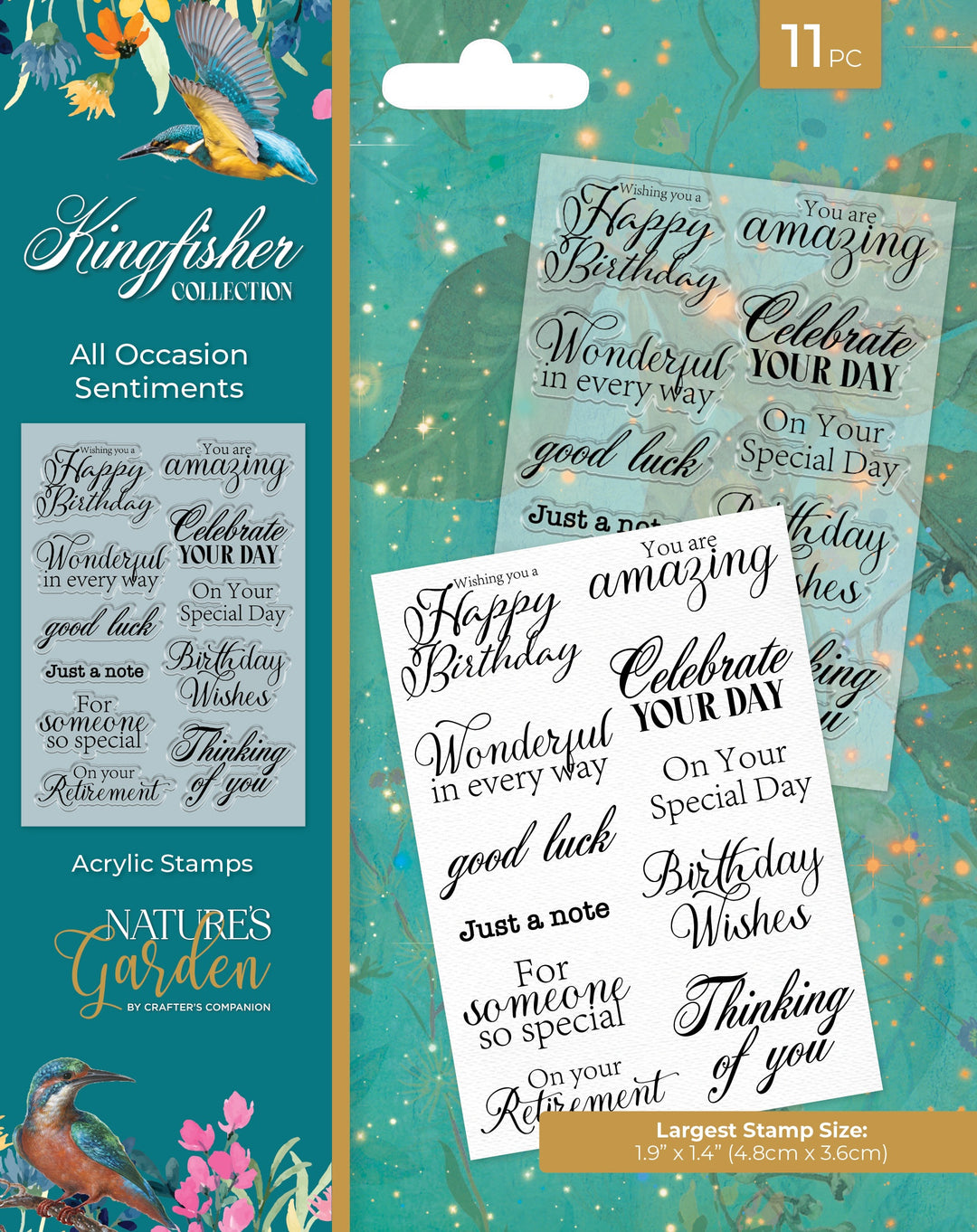 Crafter's Companion - Kingfisher Collection - All Occasion Sentiments Acrylic Stamps