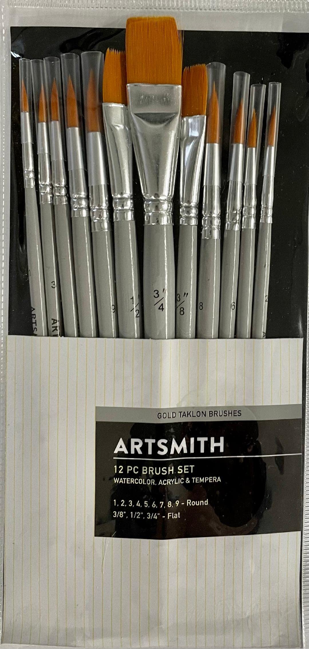 Artsmith - Gold Taklon Brush Set - 12 pcs (1825-3377)