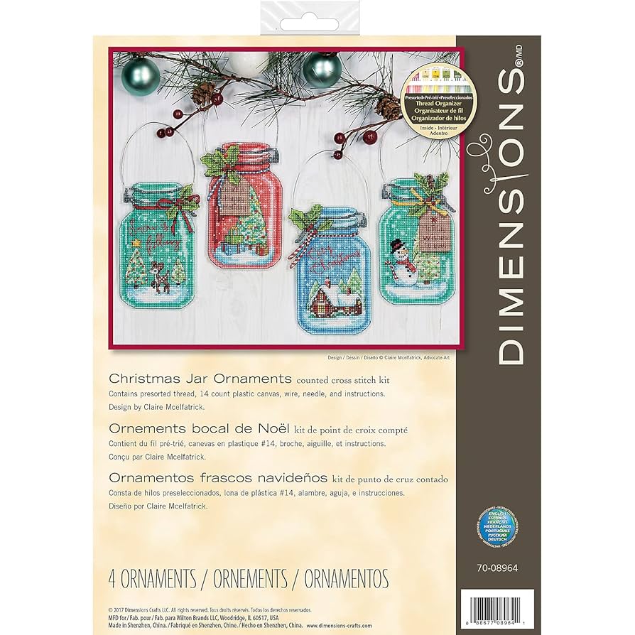 Dimensions - Cross Stitch Kit - Christmas Jar Ornaments