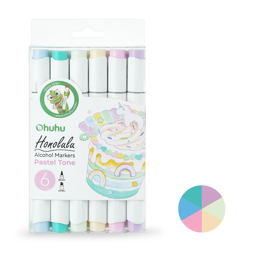 Ohuhu - Honolulu Pastel Alcohol Dual-tip Markers - 6 colors
